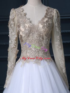 Colorful Long Sleeves Zipper Floor Length Lace Wedding Gown