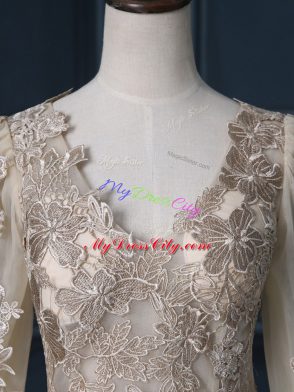 Colorful Long Sleeves Zipper Floor Length Lace Wedding Gown