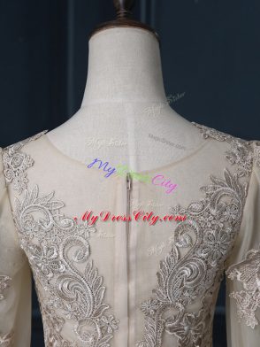Colorful Long Sleeves Zipper Floor Length Lace Wedding Gown