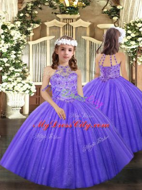 Trendy Halter Top Sleeveless Lace Up Pageant Dress Womens Lavender Tulle