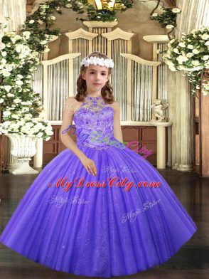 Trendy Halter Top Sleeveless Lace Up Pageant Dress Womens Lavender Tulle