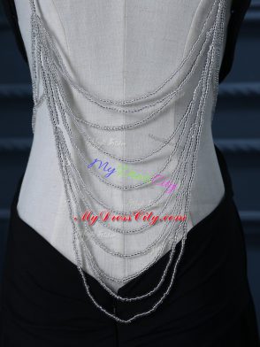 Black Prom Evening Gown Chiffon Brush Train Sleeveless Beading