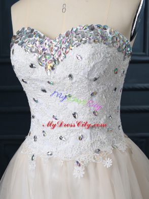 Sleeveless Lace Up Mini Length Beading and Lace Wedding Dress