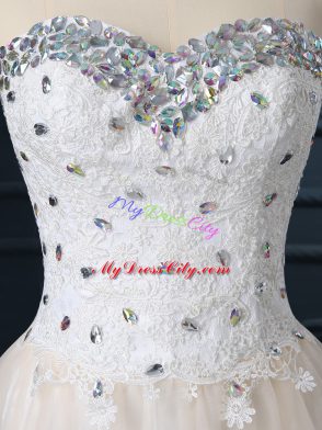 Sleeveless Lace Up Mini Length Beading and Lace Wedding Dress