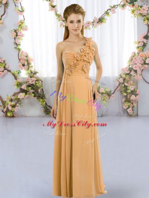Cheap One Shoulder Sleeveless Lace Up Vestidos de Damas Orange Chiffon