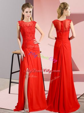 Captivating Beading Prom Evening Gown Red Zipper Sleeveless Floor Length