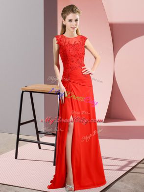 Captivating Beading Prom Evening Gown Red Zipper Sleeveless Floor Length