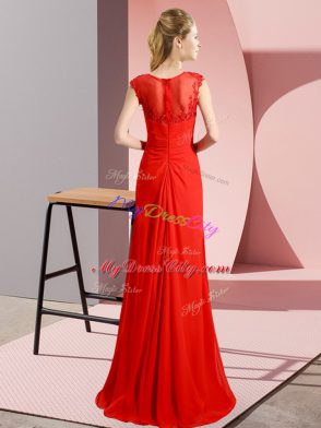 Captivating Beading Prom Evening Gown Red Zipper Sleeveless Floor Length
