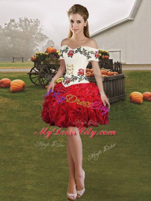 Off The Shoulder Sleeveless Organza Sweet 16 Dresses Embroidery and Ruffles Lace Up