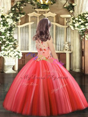 Tulle Halter Top Sleeveless Lace Up Appliques Little Girls Pageant Dress in Lavender