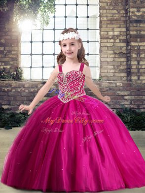 Sleeveless Lace Up Floor Length Beading Pageant Gowns For Girls
