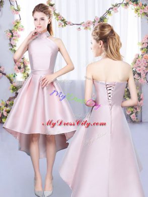 Satin Sleeveless High Low Wedding Guest Dresses and Ruching