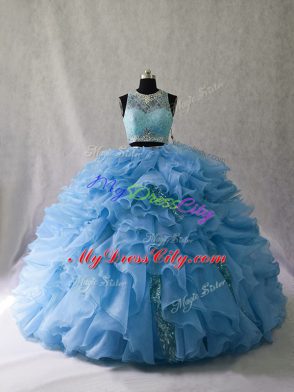 Elegant Sleeveless Brush Train Zipper Beading and Ruffles 15 Quinceanera Dress