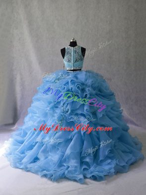 Elegant Sleeveless Brush Train Zipper Beading and Ruffles 15 Quinceanera Dress