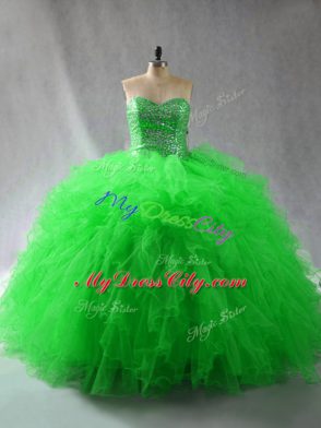 Beading and Ruffles Sweet 16 Dress Lace Up Sleeveless Floor Length