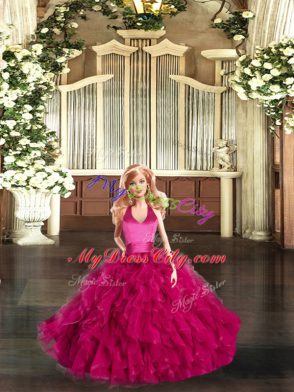 Fantastic Fuchsia Ball Gowns Ruffles Quinceanera Dress Lace Up Tulle Sleeveless Floor Length