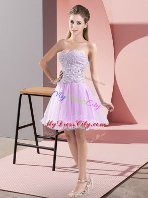Sweetheart Sleeveless Prom Dress Mini Length Beading Lavender Tulle