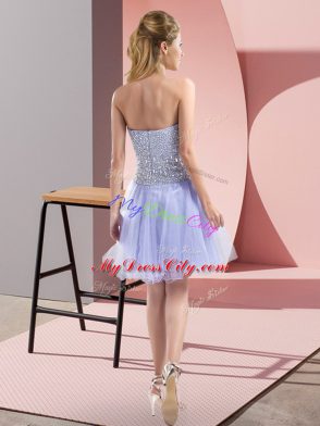 Sweetheart Sleeveless Prom Dress Mini Length Beading Lavender Tulle