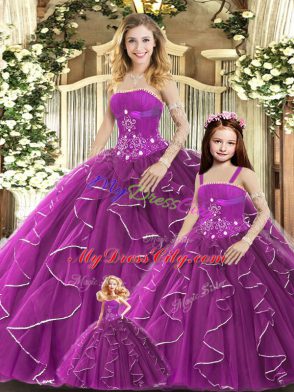 Purple Quinceanera Dresses Sweet 16 and Quinceanera with Beading and Ruffles Strapless Sleeveless Lace Up