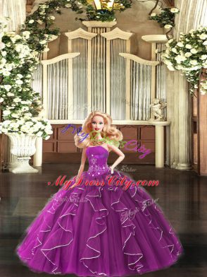 Purple Quinceanera Dresses Sweet 16 and Quinceanera with Beading and Ruffles Strapless Sleeveless Lace Up