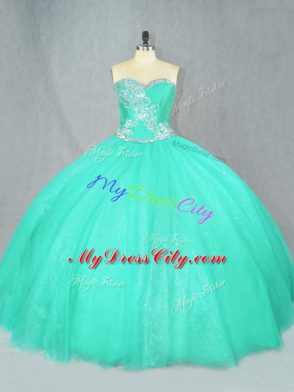 Turquoise Sleeveless Beading Floor Length 15th Birthday Dress