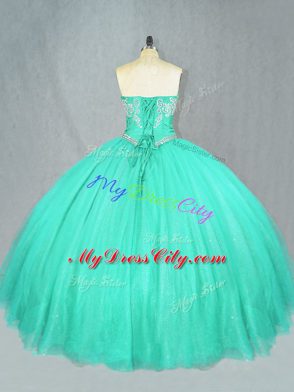 Turquoise Sleeveless Beading Floor Length 15th Birthday Dress