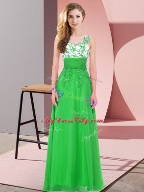 Sleeveless Chiffon Floor Length Backless Wedding Party Dress in Green with Appliques