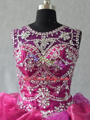 Custom Design Organza Scoop Sleeveless Lace Up Beading and Ruffles 15th Birthday Dress in Multi-color