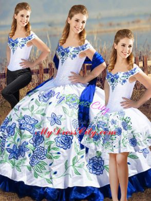 Attractive Blue And White Sleeveless Satin Lace Up Sweet 16 Dresses for Sweet 16 and Quinceanera
