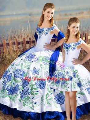 Attractive Blue And White Sleeveless Satin Lace Up Sweet 16 Dresses for Sweet 16 and Quinceanera