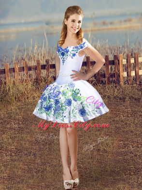 Attractive Blue And White Sleeveless Satin Lace Up Sweet 16 Dresses for Sweet 16 and Quinceanera