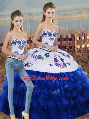 Elegant Sweetheart Sleeveless Organza 15th Birthday Dress Embroidery and Ruffled Layers and Bowknot Lace Up