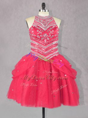 Sleeveless Lace Up Mini Length Beading Prom Dresses