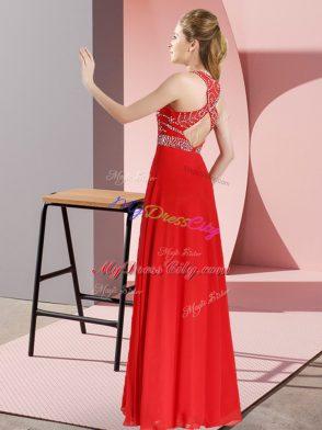 Superior Scoop Sleeveless Backless Dress for Prom Purple Chiffon