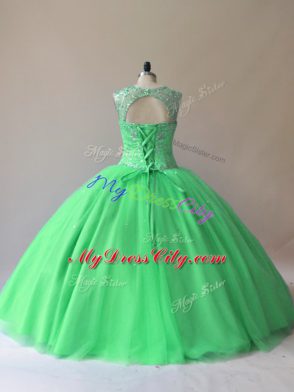 New Style Green Sleeveless Tulle Lace Up 15 Quinceanera Dress for Sweet 16 and Quinceanera