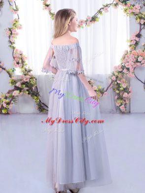 Yellow Green Half Sleeves Tulle Side Zipper Wedding Party Dress for Wedding Party