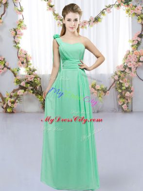 Fashion Sleeveless Chiffon Floor Length Lace Up Bridesmaids Dress in Turquoise with Hand Made Flower