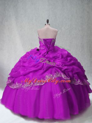 Sweetheart Sleeveless Quinceanera Dresses Floor Length Beading and Appliques Fuchsia Organza