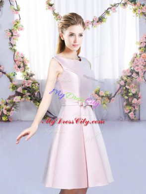Comfortable Mini Length A-line Sleeveless Baby Pink Bridesmaid Gown Lace Up