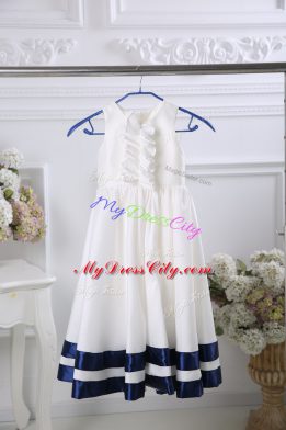 White Sleeveless Tea Length Ruffles Zipper Flower Girl Dresses