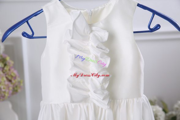 White Sleeveless Tea Length Ruffles Zipper Flower Girl Dresses
