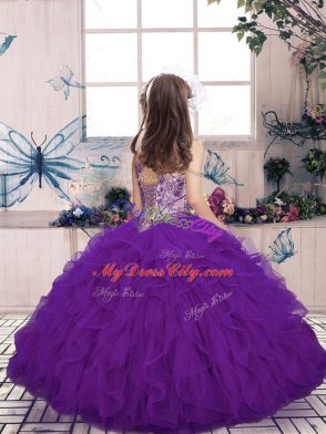 Discount Sleeveless Floor Length Beading and Ruffles Lace Up Kids Formal Wear with Green