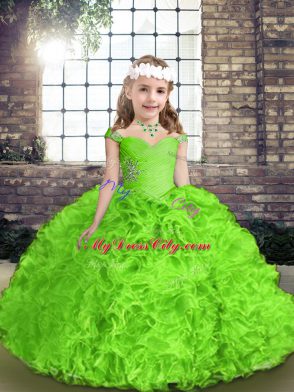 Straps Neckline Beading and Ruffles Child Pageant Dress Sleeveless Lace Up