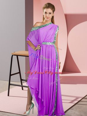 Modern Lavender Side Zipper One Shoulder Sequins Evening Wear Chiffon Sleeveless