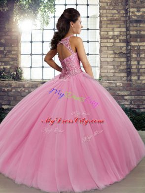 Gold Sleeveless Tulle Lace Up Sweet 16 Dress for Military Ball and Sweet 16 and Quinceanera
