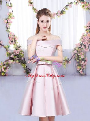 Baby Pink Quinceanera Dama Dress Wedding Party with Bowknot Off The Shoulder Sleeveless Lace Up