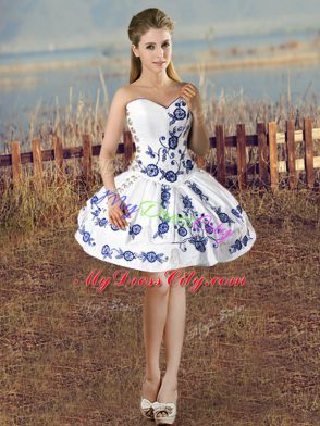 Glittering Blue And White Ball Gowns Organza Sweetheart Sleeveless Embroidery and Ruffles Floor Length Lace Up 15 Quinceanera Dress