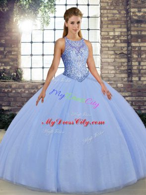 Dynamic Lavender Sleeveless Tulle Lace Up Ball Gown Prom Dress for Military Ball and Sweet 16 and Quinceanera
