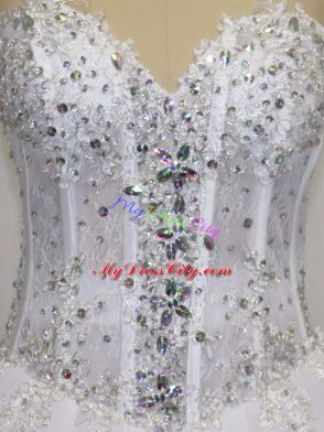 Lace Up Wedding Dress White for Wedding Party with Beading and Appliques Court Train