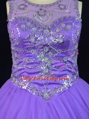 Lavender Sleeveless Tulle Lace Up Sweet 16 Dresses for Sweet 16 and Quinceanera